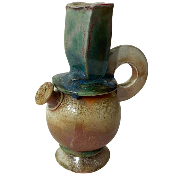 John Britt Pottery Whimsical Vase Teapot Reactive Drip Glaze Ewer Steampunk